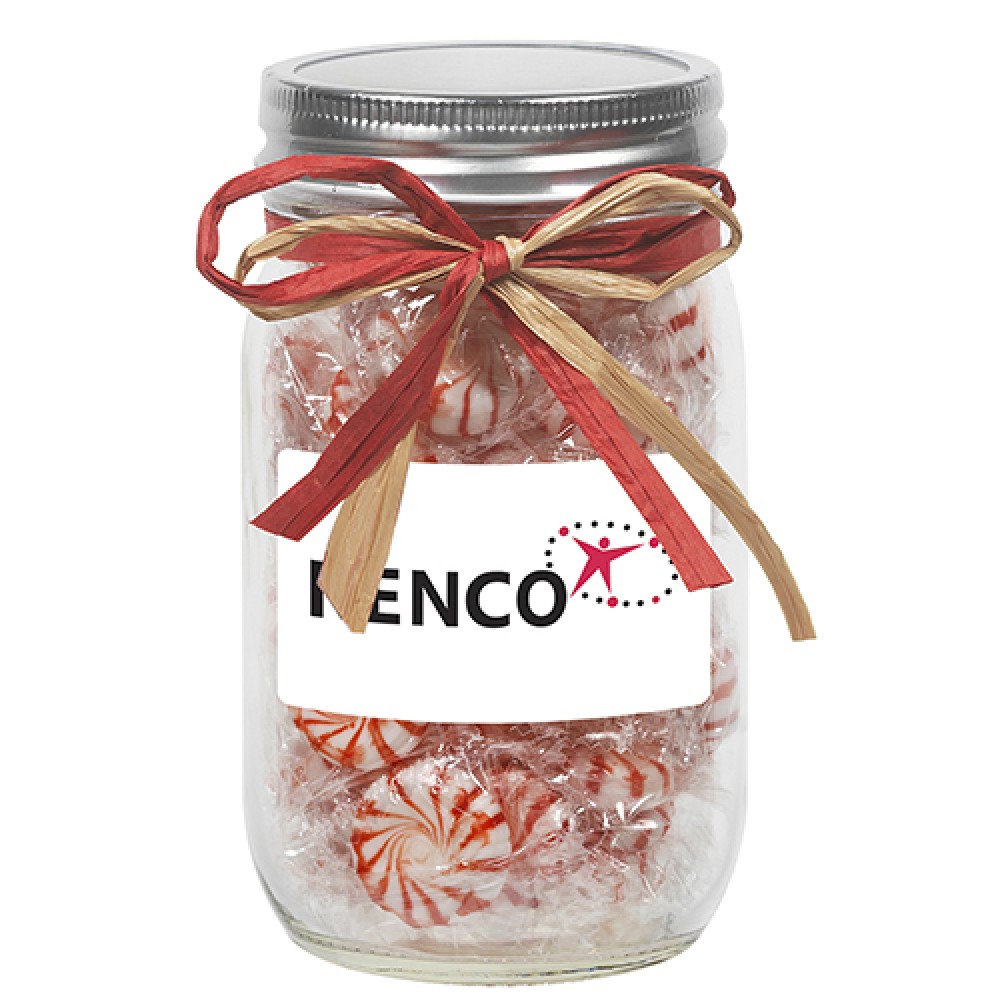 Custom Imprinted 16 Oz. Glass Mason Jar w/ Raffia Bow (Starlight Mints) Custom Imprinted 16 Oz. Glass Mason Jar w/ Raffia Bow (Starlight Mints)