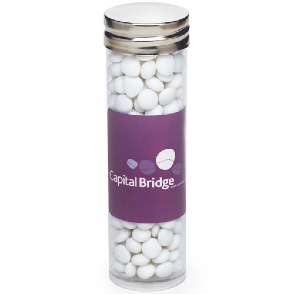 Logo Branded Large Tubes with Silver Cap - White Mints Logo Branded Large Tubes with Silver Cap - White Mints
