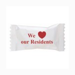 Logo Branded Pastel Buttermints in a We Love Our Residents Wrapper