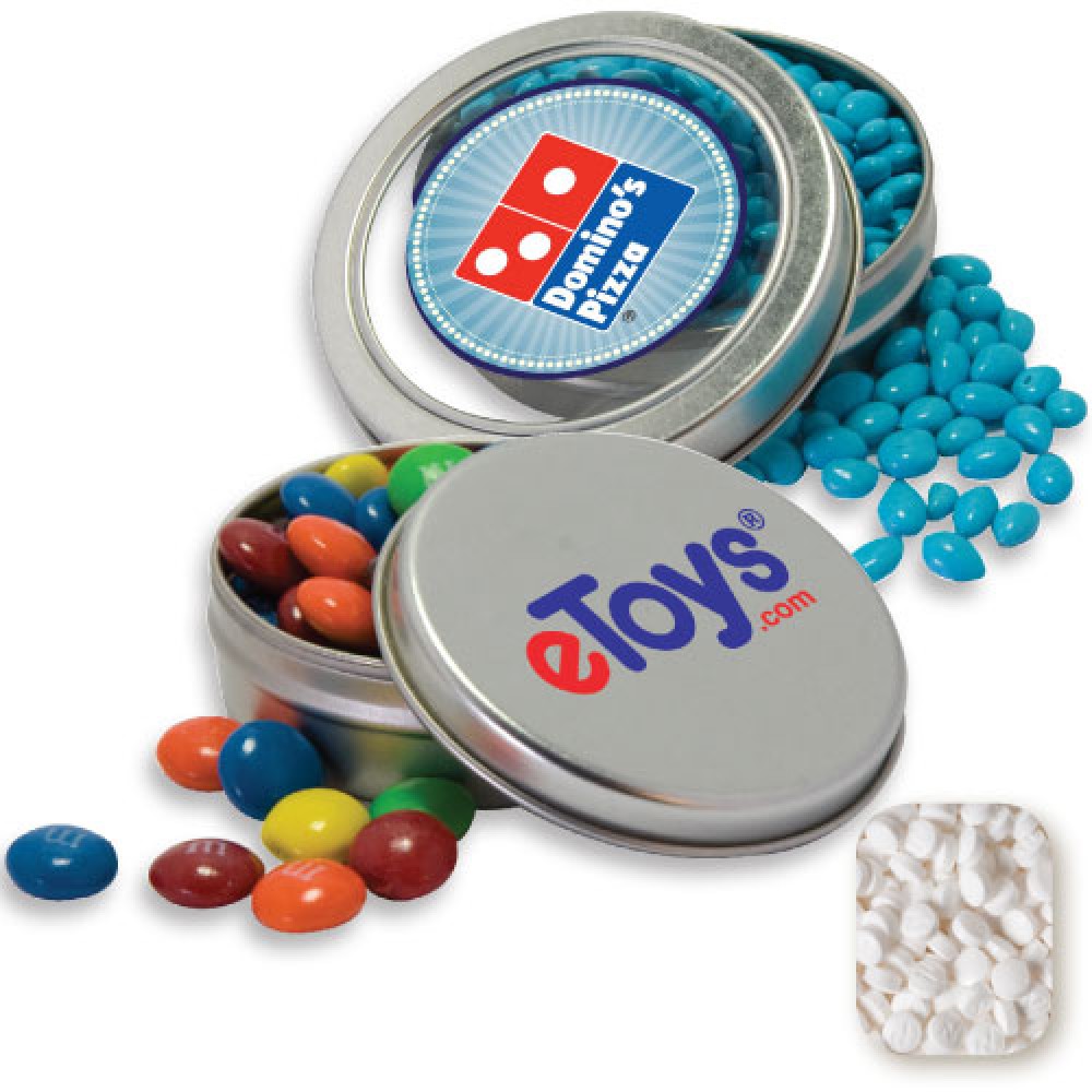 Circular Window Tin- Mini Mints Candy by Color Custom Printed Circular Window Tin- Mini Mints Candy by Color Custom Printed