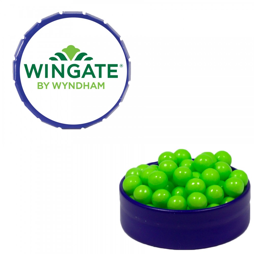 Small Royal Blue Snap-Top Mint Tin Filled w/ Colored Candy Logo Branded Small Royal Blue Snap-Top Mint Tin Filled w/ Colored Candy Logo Branded