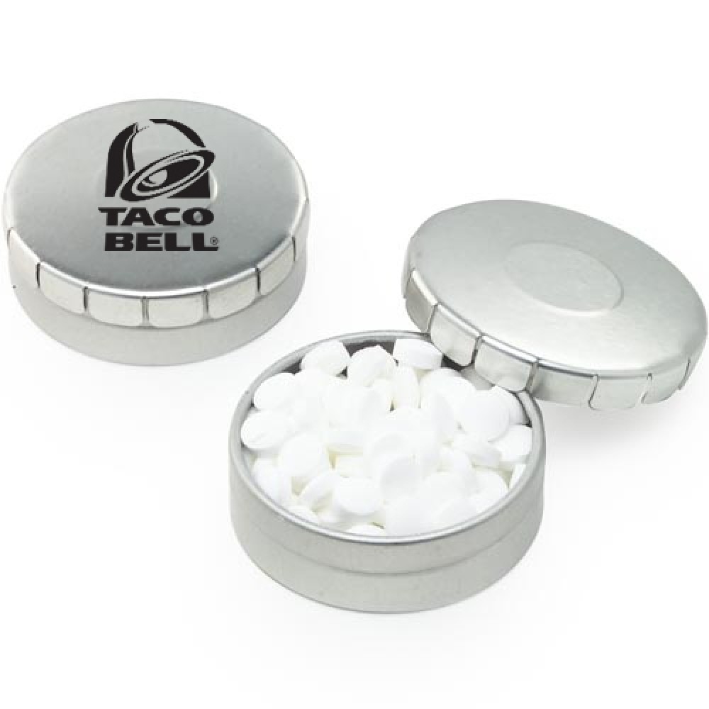 Custom Imprinted Mini Push Top Tin w/ Sugar Free Imprinted Peppermints Custom Imprinted Mini Push Top Tin w/ Sugar Free Imprinted Peppermints