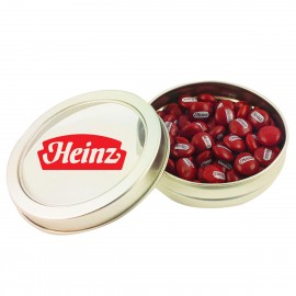 Custom Printed Top View Tin w/Imprinted Chocolate Buttons