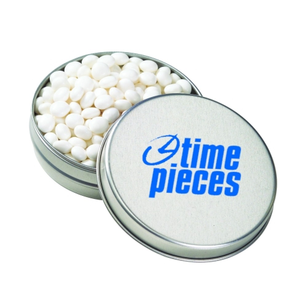 Logo Branded Medium Round Tin - White Mints Logo Branded Medium Round Tin - White Mints