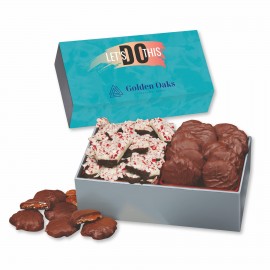 Customized Pecan Clusters & Peppermint Bark in Gift Box with Full Color Sleeve  Customized Pecan Clusters & Peppermint Bark in Gift Box with Full Color Sleeve