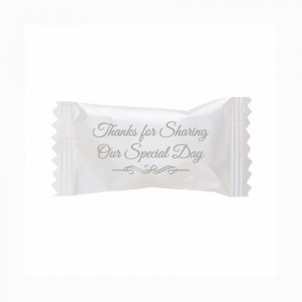 Custom Imprinted Assorted Pastel Chocolate Mints in a Thanks for Sharing Our Special Day Wrapper Custom Imprinted Assorted Pastel Chocolate Mints in a Thanks for Sharing Our Special Day Wrapper