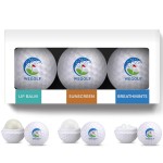 Custom Printed 3 Pack Golf Ball Lip Moisturizer, Mints & Sunscreen