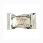 Custom Imprinted Hard Peppermint Balls in a Happy Holiday Wrapper
