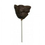 1.12 Oz. Chocolate Wolf Head - On A Stick Teeth Showing Custom Imprinted