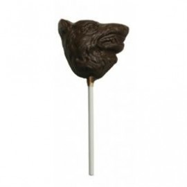 1.12 Oz. Chocolate Wolf Head - On A Stick Teeth Showing Custom Imprinted  1.12 Oz. Chocolate Wolf Head - On A Stick Teeth Showing Custom Imprinted