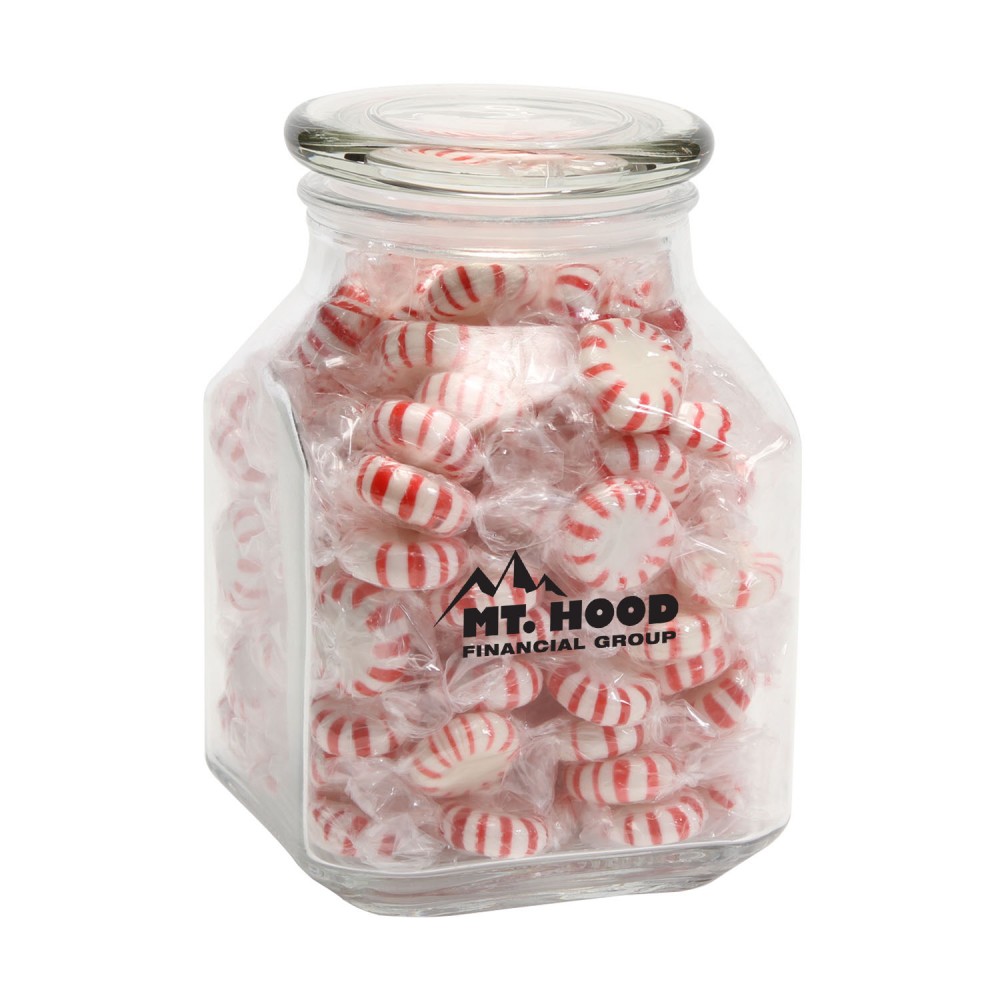Logo Branded Striped Peppermints in Lg Glass Jar