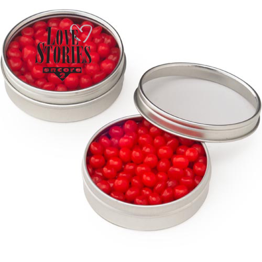 Round Window Tin Red Hots Logo Branded Round Window Tin Red Hots Logo Branded