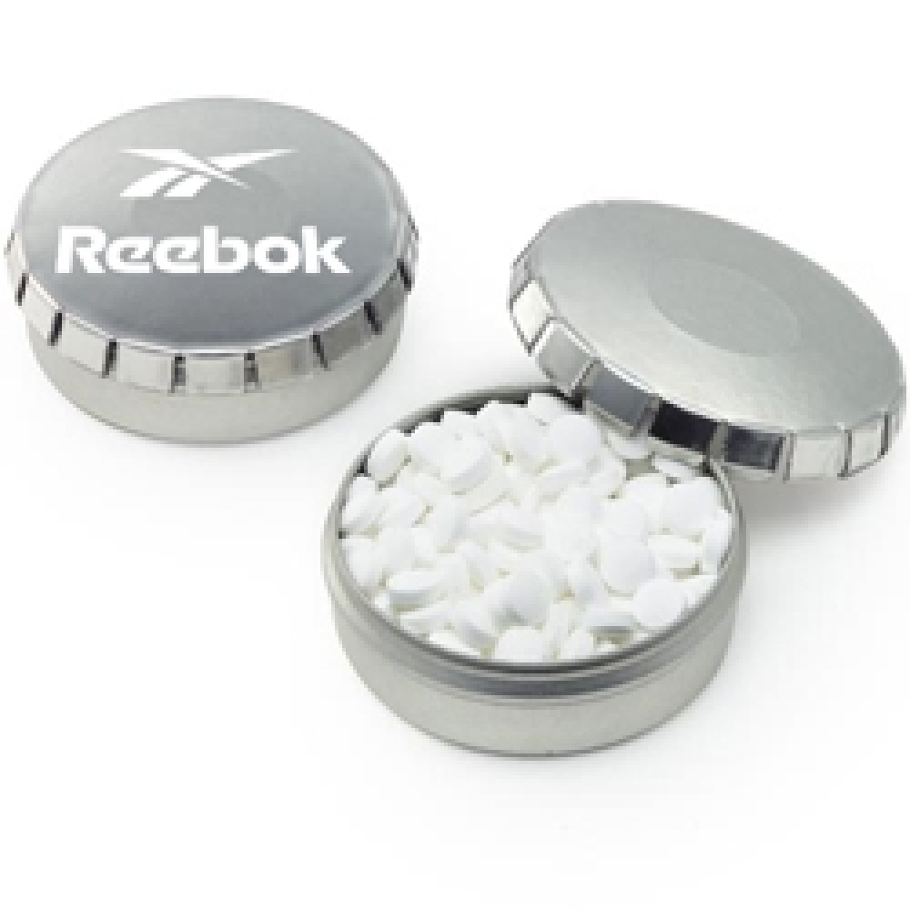 Custom Imprinted Mini Push Top Tin - Sugar Free Printed Peppermints Custom Imprinted Mini Push Top Tin - Sugar Free Printed Peppermints