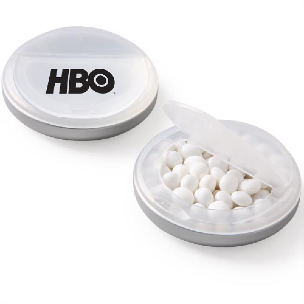 Logo Branded Snap Top Candy Case - White Mints Logo Branded Snap Top Candy Case - White Mints