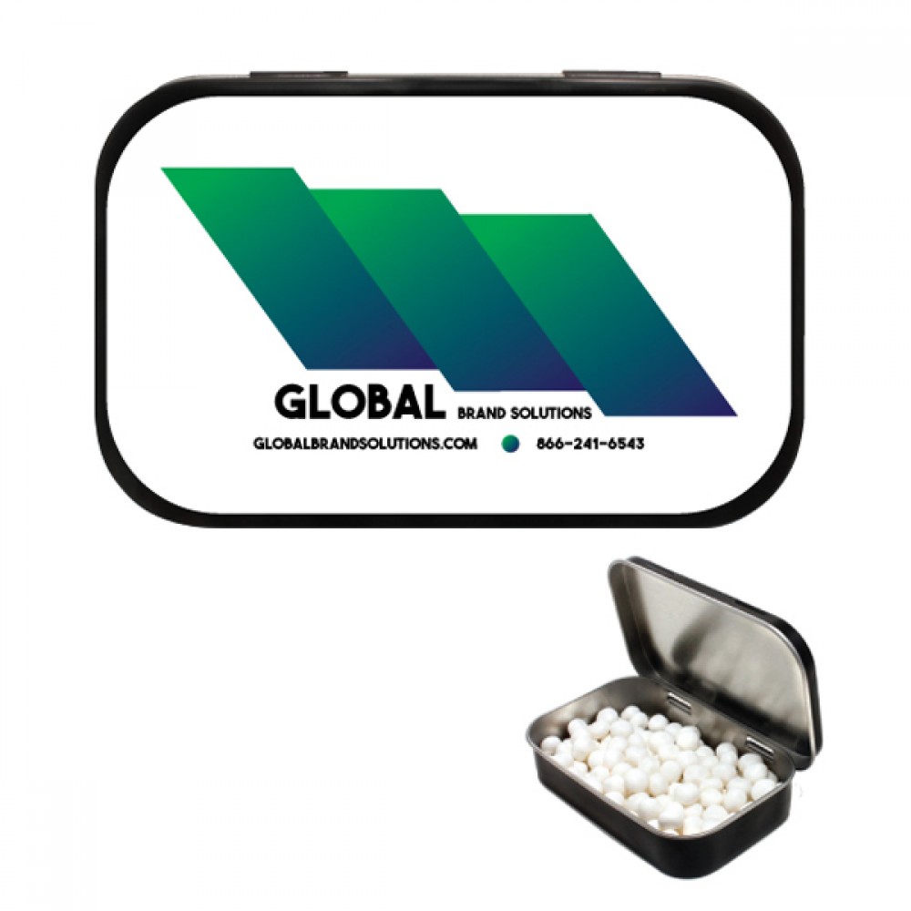 Promotional Large Black Mint Tin w/Full-Color Custom Label Promotional Large Black Mint Tin w/Full-Color Custom Label