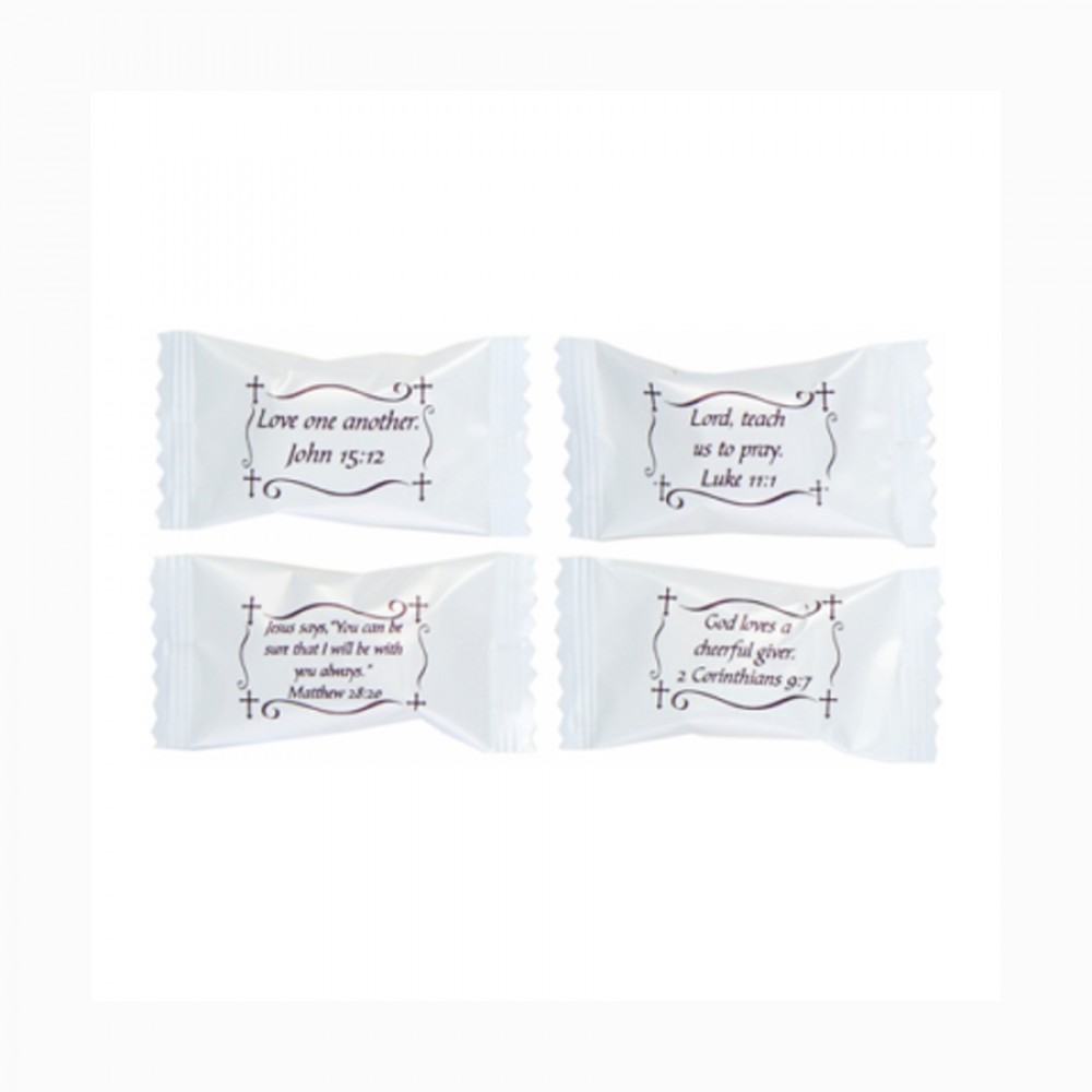 Logo Branded Buttermints Cool Creamy Mint in a Scriptures Wrapper Logo Branded Buttermints Cool Creamy Mint in a Scriptures Wrapper