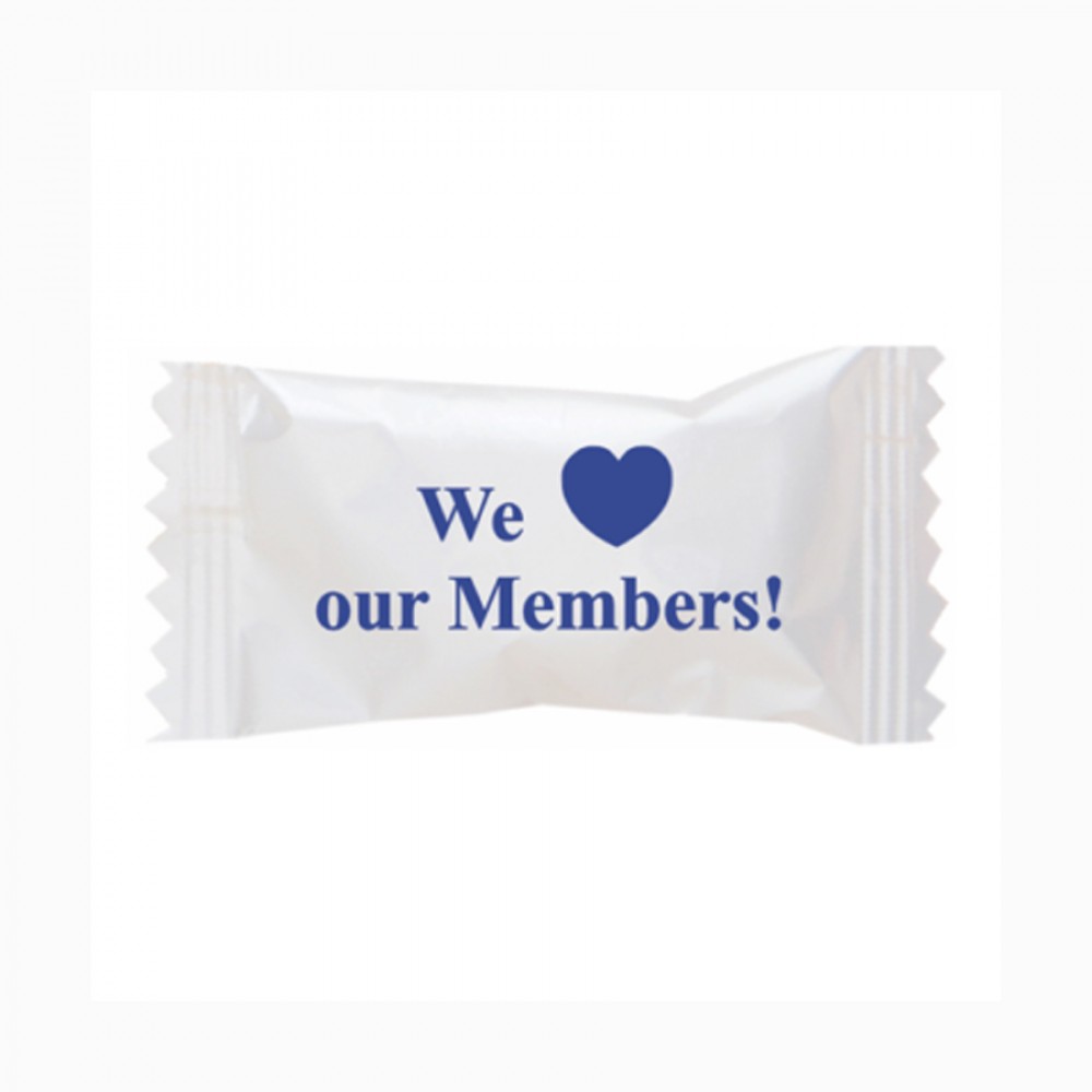 Logo Branded Assorted Pastel Chocolate Mints in a We Love Our Members Wrapper Logo Branded Assorted Pastel Chocolate Mints in a We Love Our Members Wrapper