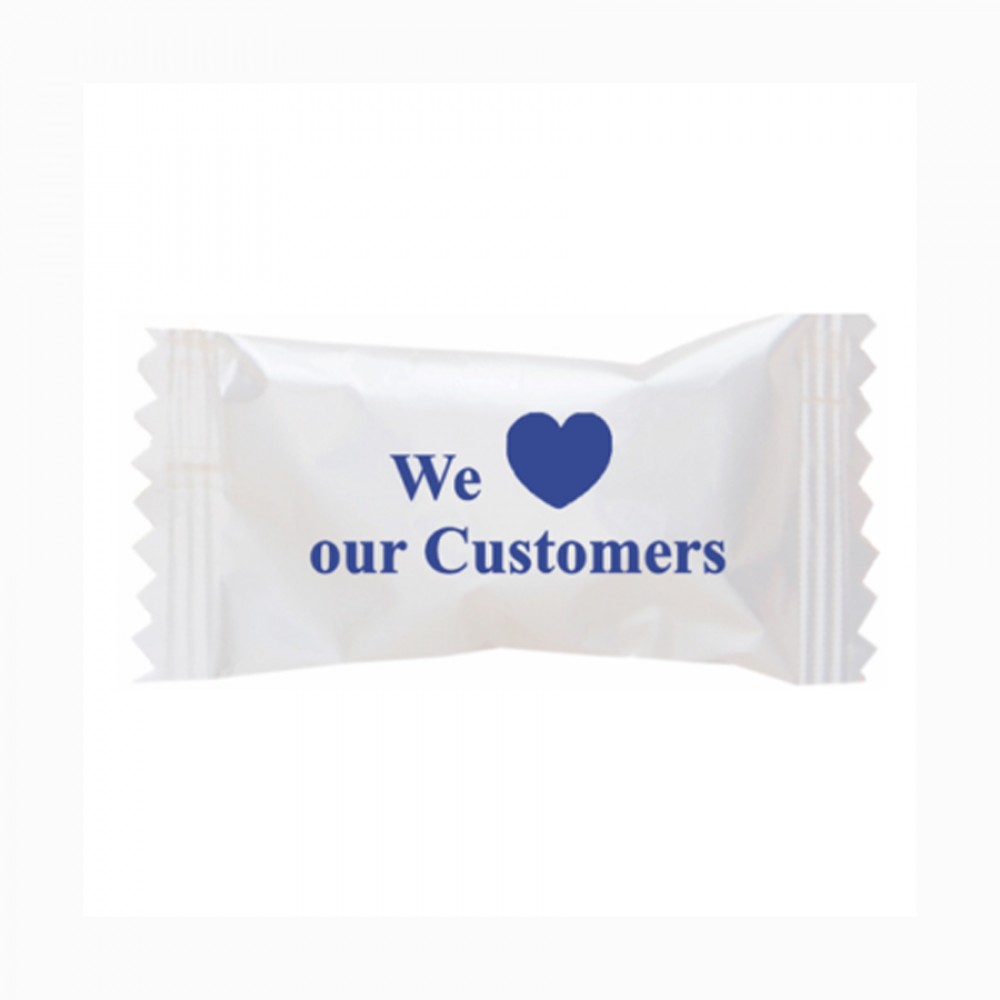 Chocolate Buttermints in a We Love Our Customers Wrapper Custom Imprinted Chocolate Buttermints in a We Love Our Customers Wrapper Custom Imprinted