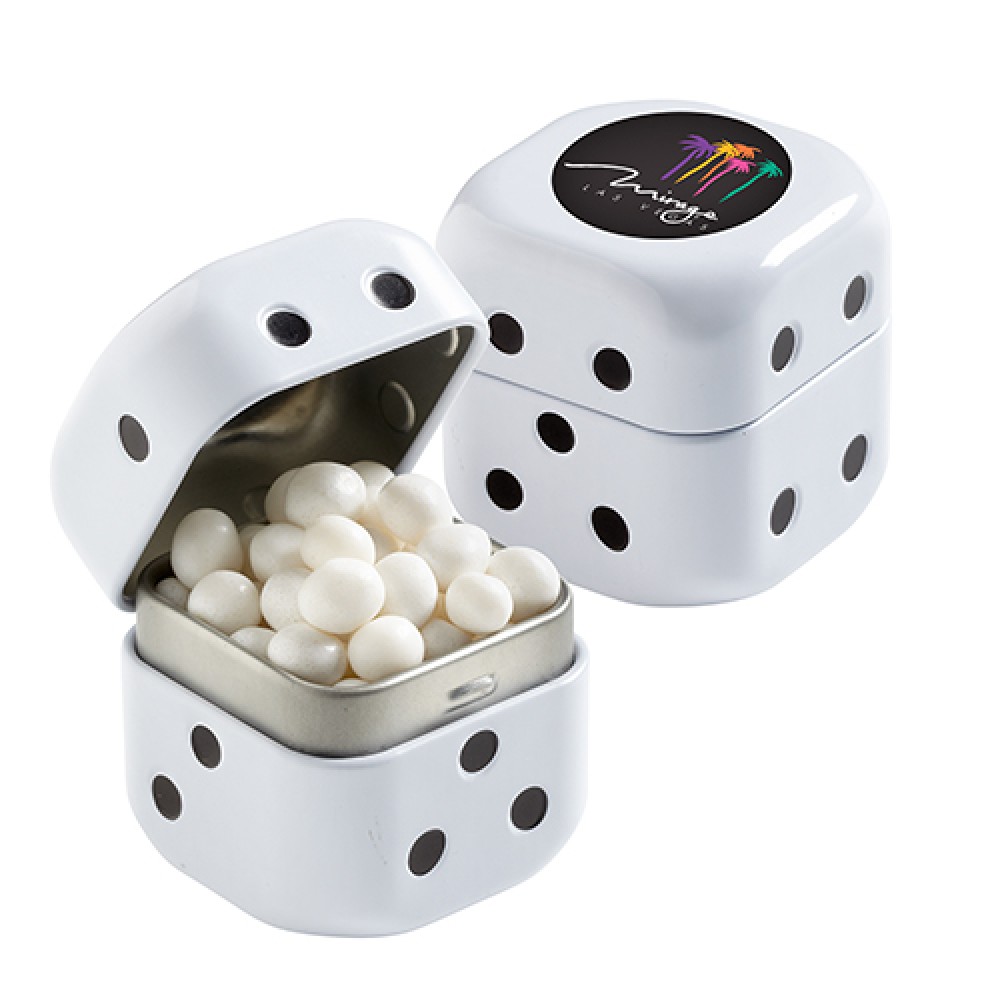Dice Tin with White Mints (1.4 oz) Custom Printed Dice Tin with White Mints (1.4 oz) Custom Printed
