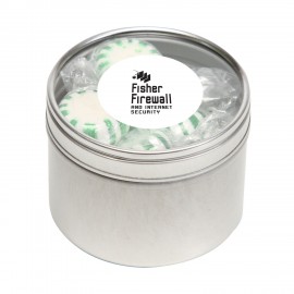 Custom Imprinted Striped Spearmints in Sm Round Window Tin  Custom Imprinted Striped Spearmints in Sm Round Window Tin