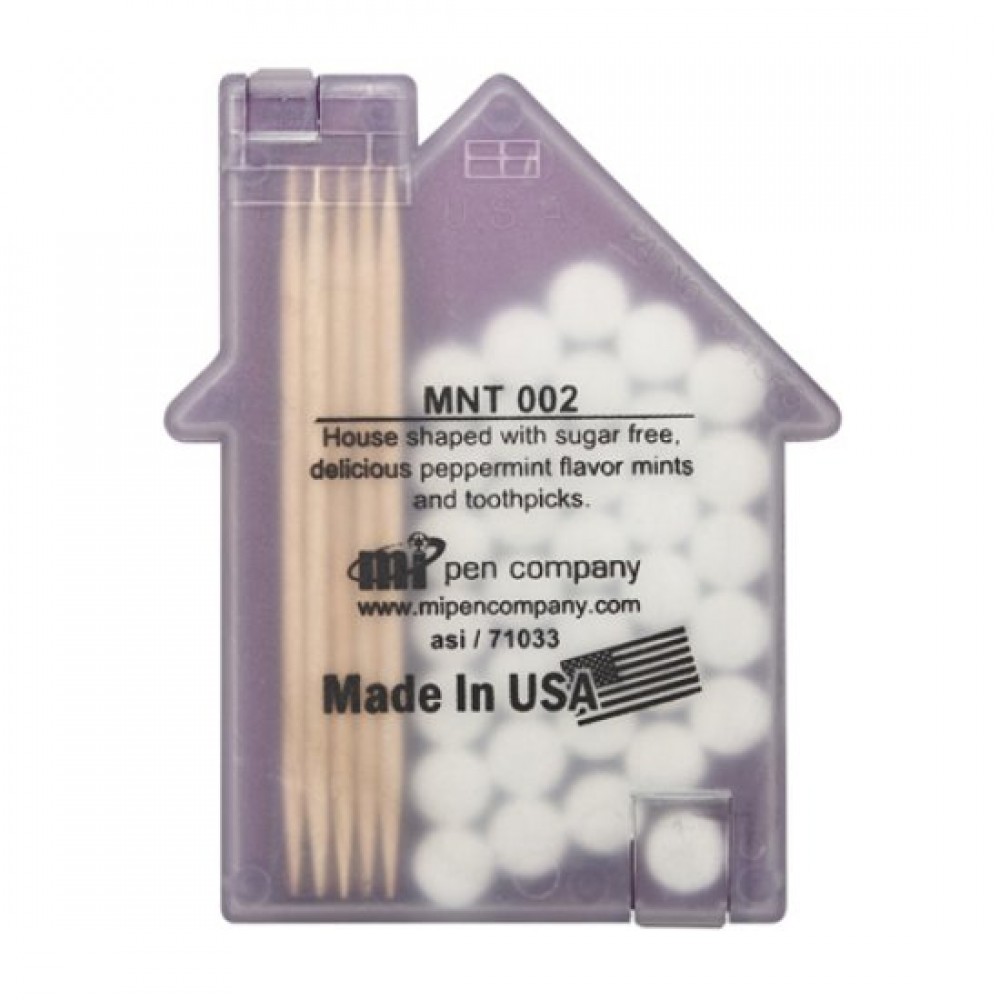 Promotional House shaped Mints/Toothpicks - Translucent Purple Promotional House shaped Mints/Toothpicks - Translucent Purple