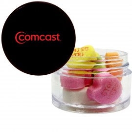 Twist top container filled with Conversation Hearts Custom Printed