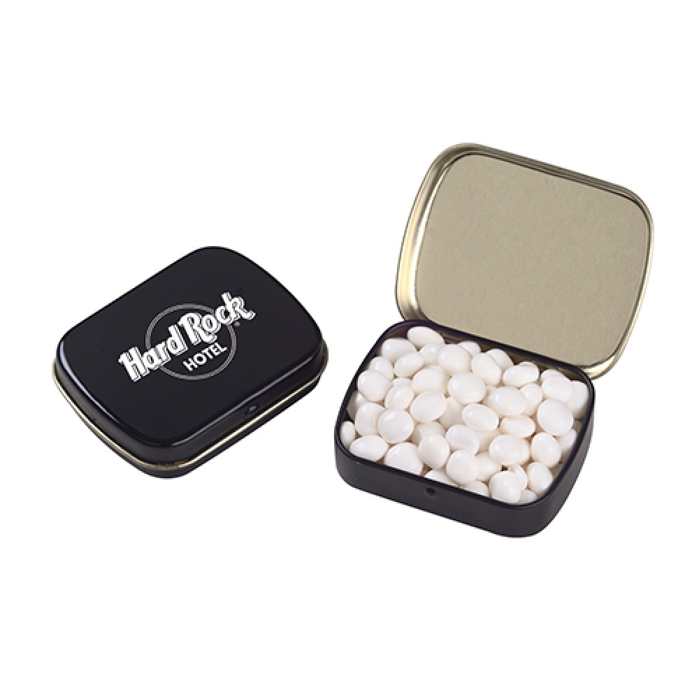 Small Hinged Tin - White Mints Logo Branded Small Hinged Tin - White Mints Logo Branded