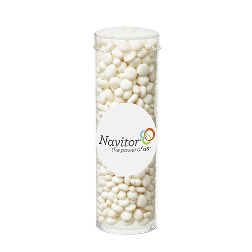 Custom Imprinted Small Tubes with Clear Cap - White Mints Custom Imprinted Small Tubes with Clear Cap - White Mints