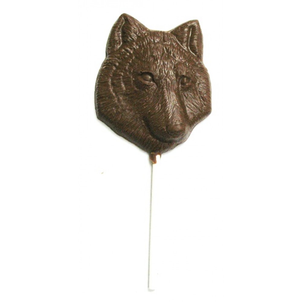 1.28 Oz. Chocolate Wolf Head On A Stick Custom Imprinted