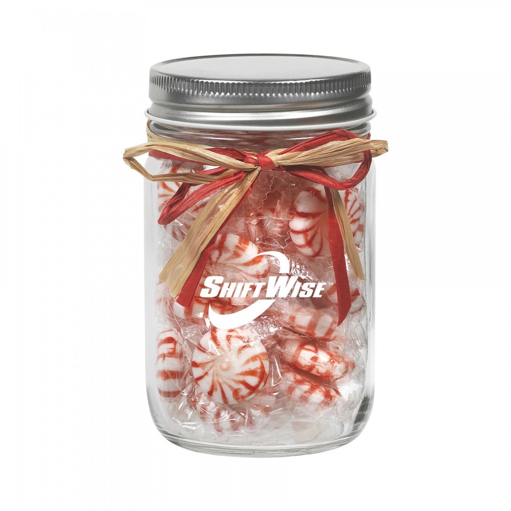 12 Oz. Glass Mason Jar w/ Raffia Bow (Starlight Mints) Custom Imprinted 12 Oz. Glass Mason Jar w/ Raffia Bow (Starlight Mints) Custom Imprinted