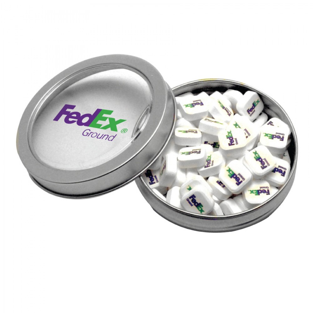 Logo Branded Silver Short Round Tin with Printed Mints Logo Branded Silver Short Round Tin with Printed Mints