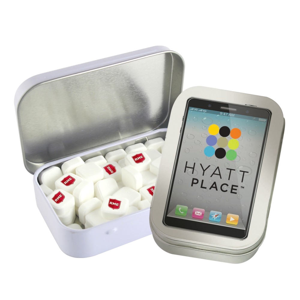 Custom Imprinted Rectangular Tin with Imprinted Square Mints Custom Imprinted Rectangular Tin with Imprinted Square Mints
