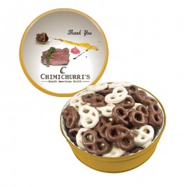 The Grand Tin - Mini Chocolate Pretzels Custom Imprinted  The Grand Tin - Mini Chocolate Pretzels Custom Imprinted