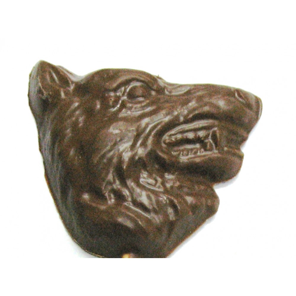 1.12 Oz. Chocolate Wolf Head - Teeth Showing Custom Printed