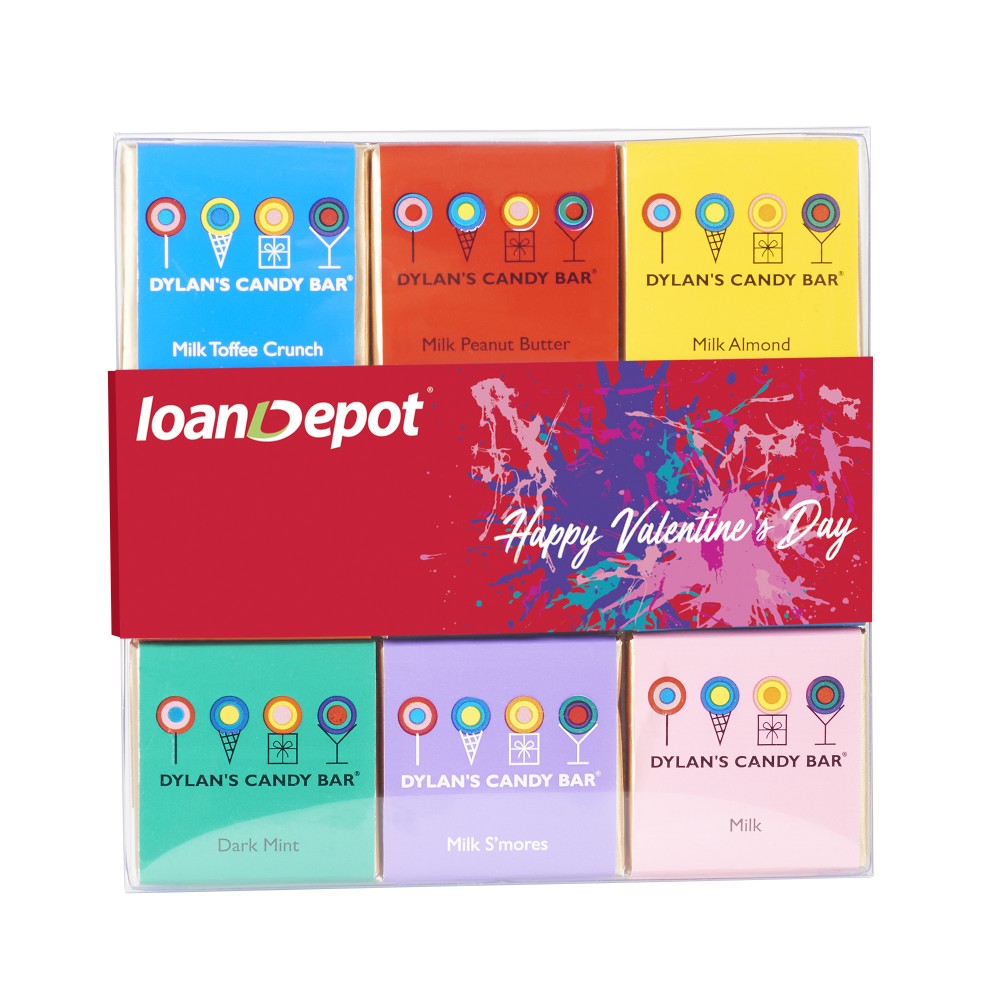 Dylan's Candy Bar - Valentine's Day- 18 Piece Chocolate Square Gift Pack with Sleeve Custom Imprinted Dylan's Candy Bar - Valentine's Day- 18 Piece Chocolate Square Gift Pack with Sleeve Custom Imprinted