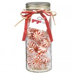 16 Oz. Contemporary Glass Mason Jar w/ Raffia Bow (Starlight Mints) Logo Branded