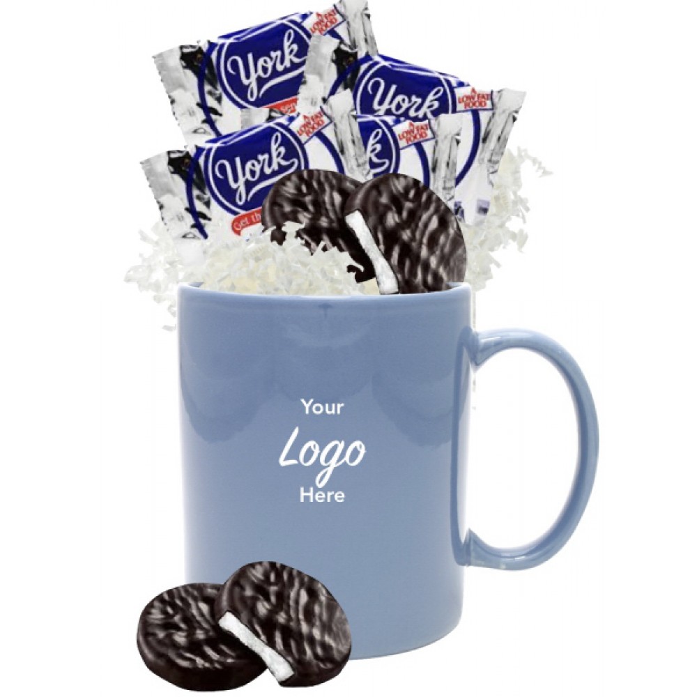 Custom Imprinted 11 Oz. Winter Peppermint Pattie Gift Mug (Light Blue) Custom Imprinted 11 Oz. Winter Peppermint Pattie Gift Mug (Light Blue)