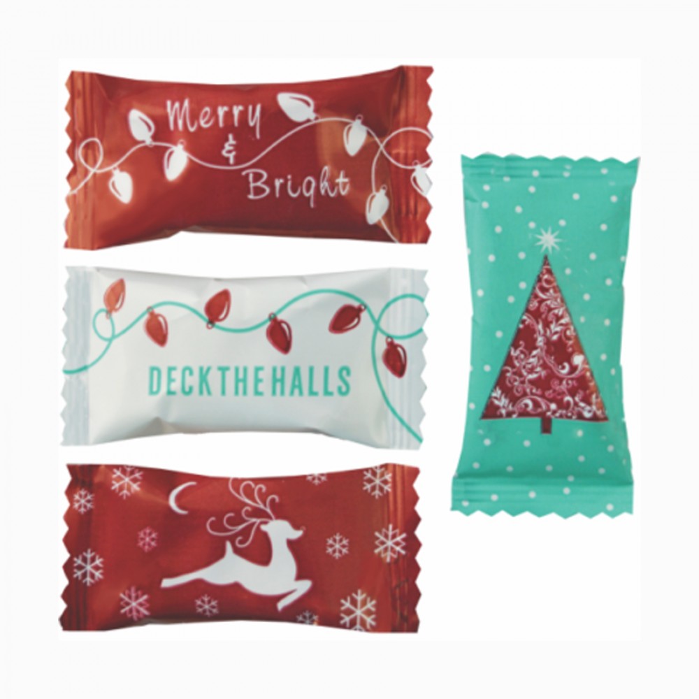Custom Imprinted Hard Cinnamon Balls in a Christmas Assortment Wrapper Custom Imprinted Hard Cinnamon Balls in a Christmas Assortment Wrapper