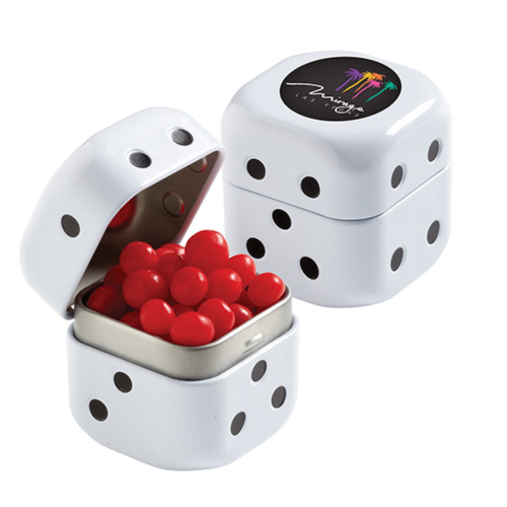Logo Branded Dice Tin with Red Hots (1.4 Oz.) Logo Branded Dice Tin with Red Hots (1.4 Oz.)