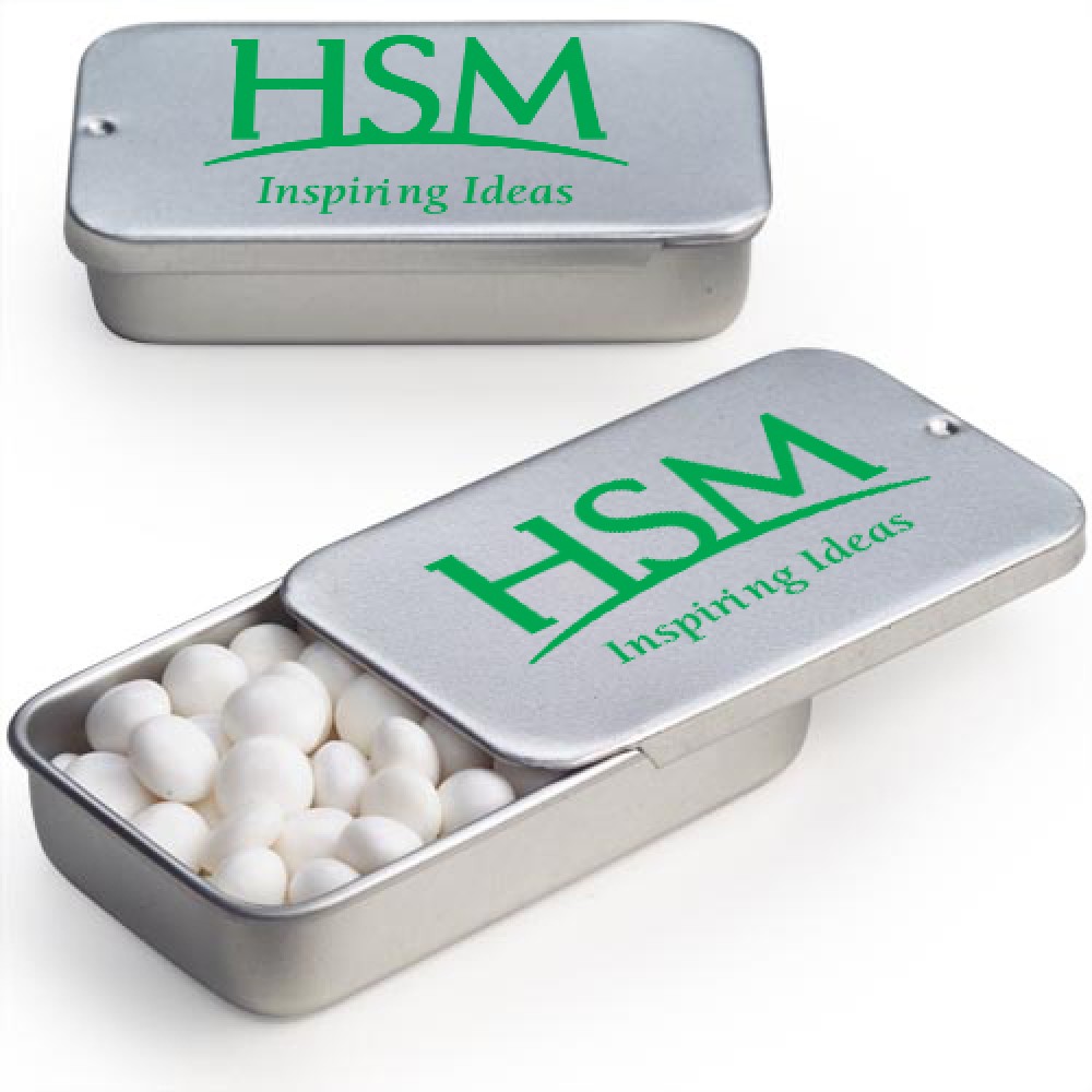 Slide Tin - White Mints Custom Imprinted Slide Tin - White Mints Custom Imprinted