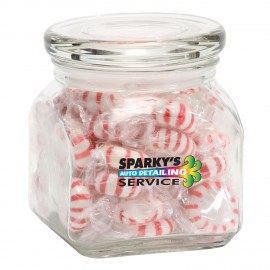 Custom Printed Striped Peppermints in Sm Glass Jar