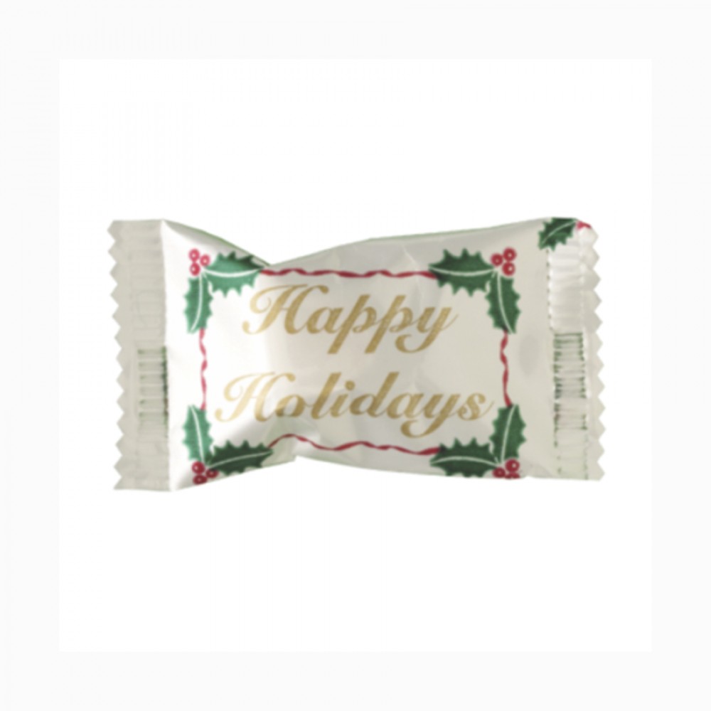 Logo Branded Pastel Buttermints in a Happy Holiday Wrapper Logo Branded Pastel Buttermints in a Happy Holiday Wrapper