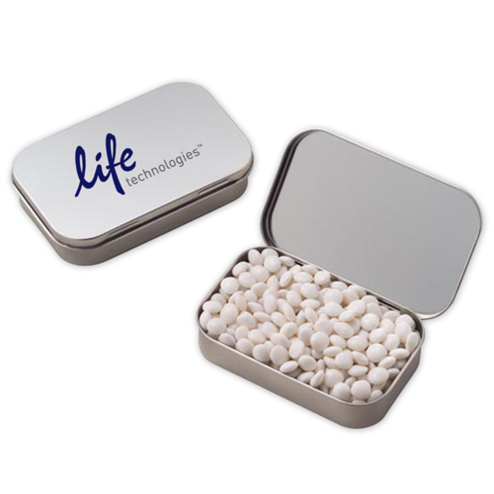 Custom Imprinted Large Hinged Tin- White Mints Custom Imprinted Large Hinged Tin- White Mints
