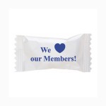 Logo Branded Pastel Buttermints in a We Love Our Members Wrapper