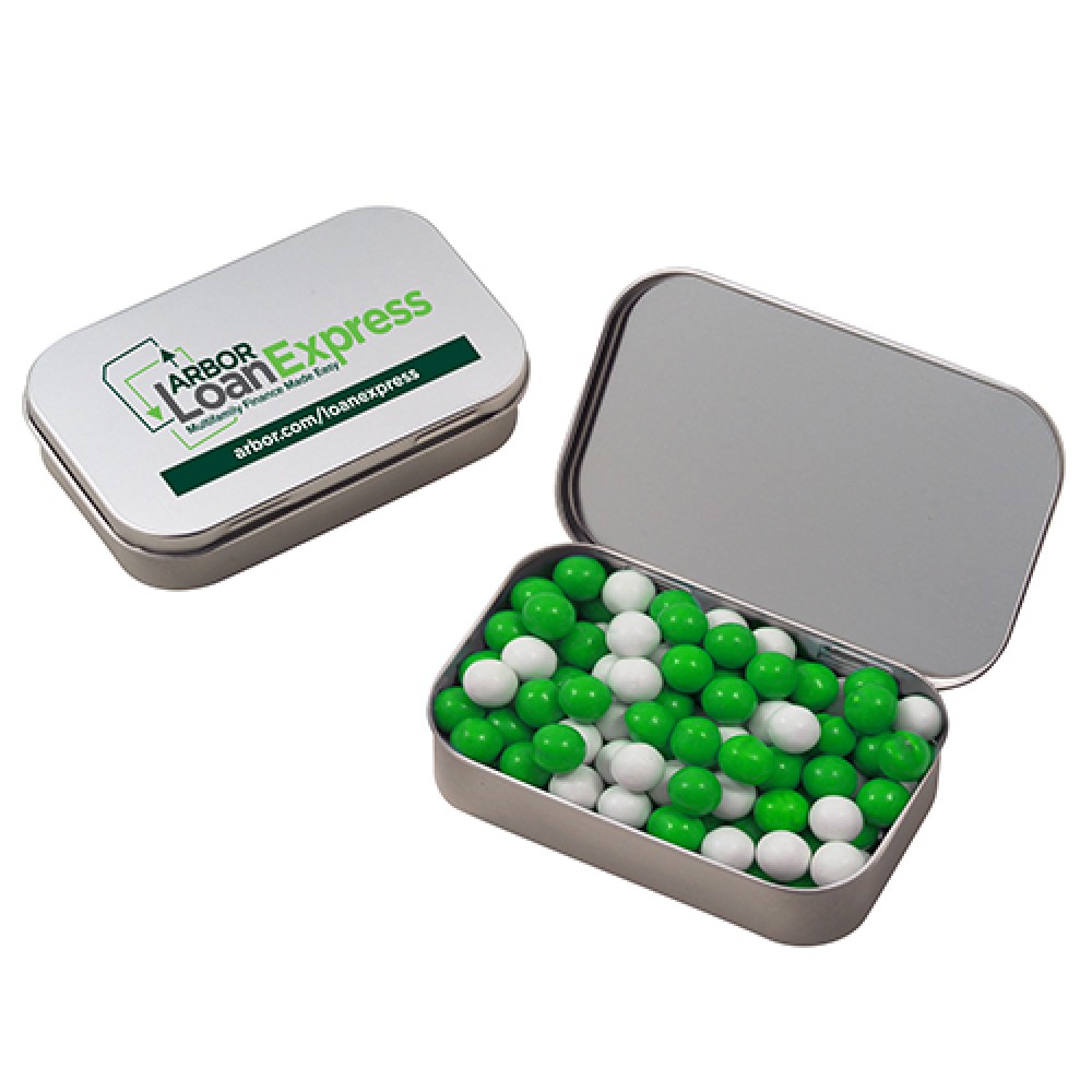 Custom Imprinted Large Hinged Tin - Sixlets Custom Imprinted Large Hinged Tin - Sixlets