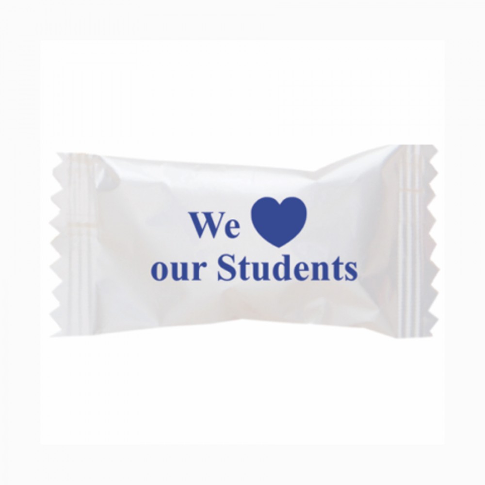 Soft Peppermints in a We Love Our Students Wrapper Custom Imprinted Soft Peppermints in a We Love Our Students Wrapper Custom Imprinted