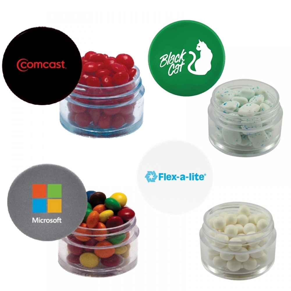 Twist Top Container Filled With Signature Peppermints, Cinnamon Red Hots, or Chocolate Littles Custom Printed Twist Top Container Filled With Signature Peppermints, Cinnamon Red Hots, or Chocolate Littles Custom Printed