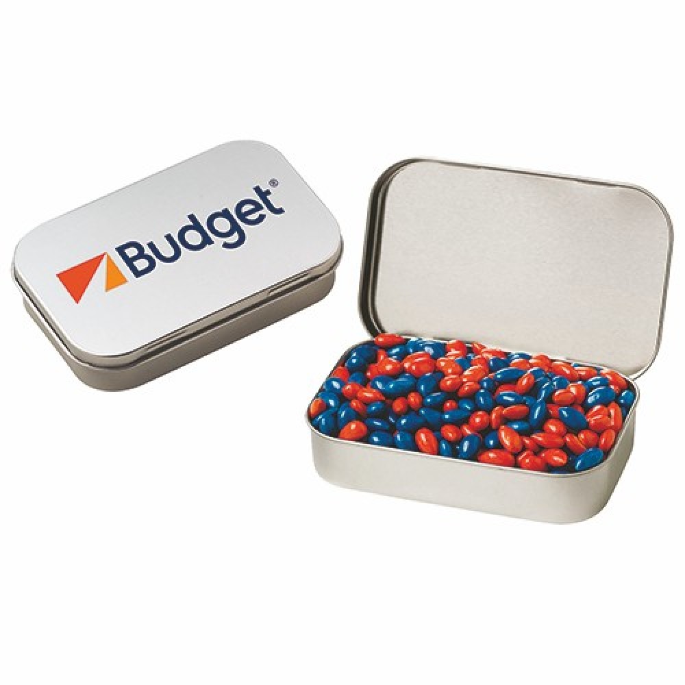 Custom Imprinted Large Hinged Tin - Chocolate Covered Sunflower Seeds (Gemmies) Custom Imprinted Large Hinged Tin - Chocolate Covered Sunflower Seeds (Gemmies)
