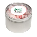 Custom Imprinted Striped Peppermints in Lg Round Window Tin