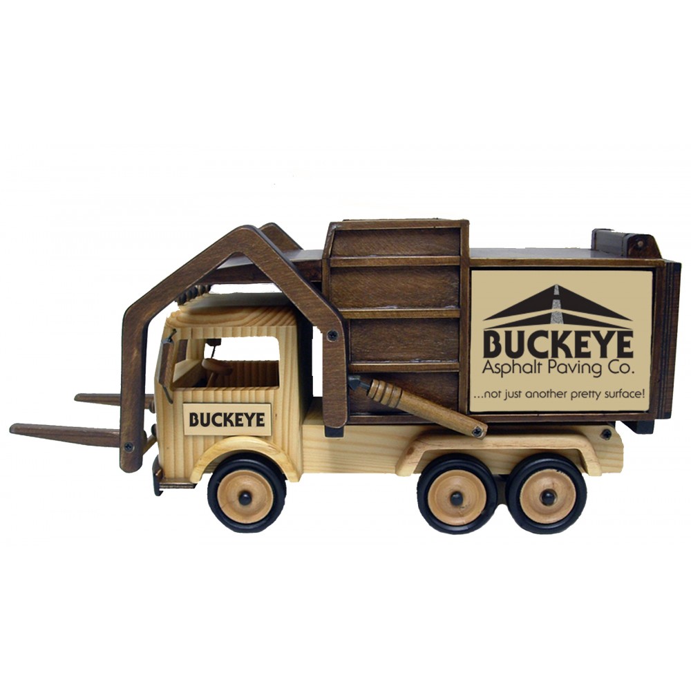 Wooden Garbage Truck w/ Forks - Natural Pistachio Nuts Custom Printed Wooden Garbage Truck w/ Forks - Natural Pistachio Nuts Custom Printed
